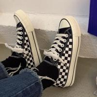 美彩乐 拼色格子鞋子ins女泫雅潮鞋冬季高帮加绒保暖二棉鞋帆布鞋 8801-低帮 关注店铺优先发货 35 标准码