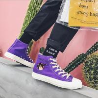 猫和老鼠联名鞋男高帮帆布鞋韩版潮流百搭休闲学生板鞋ins布鞋潮 紫色-高帮-猴子 35-女款
