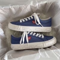 小众原创帆布鞋女2021年春季新款百搭学生平底休闲板鞋ins学院风 蓝色 关注店铺 优先发货 35