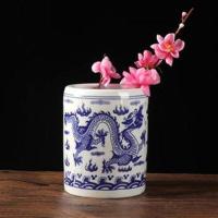 毛笔筒景德镇青花瓷毛笔筒陶瓷笔桶可放毛笔圆珠笔铅笔多功能笔桶 小号