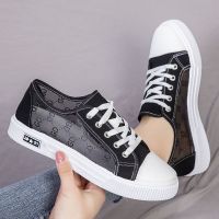 帆布鞋女夏季新款初中生小白鞋网鞋女韩版百搭透气板鞋夏季学生鞋 黑色 35