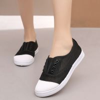 夏季透气网鞋女老北京布鞋镂空网眼休闲鞋平底防滑小白鞋网面女鞋 黑色 113网 35