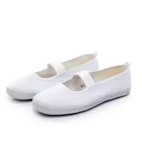 双星体操鞋白色舞蹈鞋双星帆布鞋松紧带小白鞋轻便室内工作鞋女鞋 白色 180内长18厘米