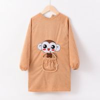 秋冬加长款儿童罩衣围裙中大童防水画画衣反穿衣长袖小孩吃饭衣 中长小猴黄色 19码建议身高 [80-95厘米]