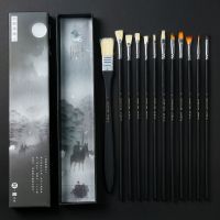 黑骑士水粉笔扇形笔油画笔美术绘画勾线笔排笔刷水彩丙烯画笔套装 黑骑士-战狼[12支装]