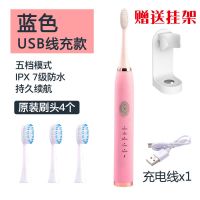 电动牙刷成年人全自动女学生高颜值可充电牙刷男士全自动女成人刷 [店保三月]USB线充4刷头#少女粉