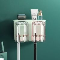 牙刷置物架免打孔牙刷架套装多功能牙杯刷牙杯置物架挤牙膏神器潮 薄荷绿 鎏金牙刷架[一杯]