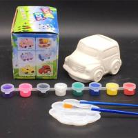 儿童diy涂色4S店汽车白模型玩具 上色陶瓷石膏娃娃彩绘存钱罐白胚 中号吉普车送8色颜料+画笔2支+盘