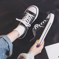 休闲帆布鞋女百搭小白球鞋学生板鞋2021潮鞋涂鸦女鞋韩版经典布鞋 黑色低帮F1 35