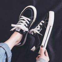 帆布鞋女鞋2021新款ulzzang百搭低帮鞋女韩版黑色小黑潮鞋ins板鞋 黑色 35