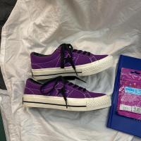 韩版ulzzang紫色星星帆布鞋女低帮原宿风磨砂板鞋复古港风休闲鞋 紫色 35 正常码数
