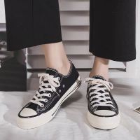 1970s情侣鞋子原宿港风高帮帆布鞋女学生韩版ins复古百搭板鞋潮鞋 5509-黑色 35