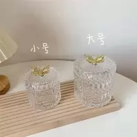 ins风透明玻璃金色蝴蝶罐子 饰品首饰棉签收纳盒浮雕欧式储物收纳 小号