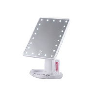 台式旋转22Led灯USB款梳妆镜带灯补光宿舍桌面台式梳妆折叠随身镜 白色 小圆镜