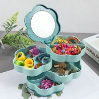 旋转首饰收纳盒耳环项链戒指多功能多层少女心学生饰品收纳盒ins 烟波蓝 [两层]6.2cm*11cm)讠卩