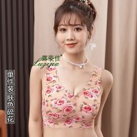 [48小时发货]夏季冰丝印花美背文胸一体抹胸内衣女薄款大胸显小胸聚拢裹胸罩女 单件装[肤色碎花] M[75-100斤]