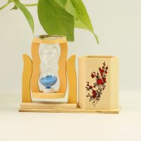 圣诞节礼物送老师男女同学闺蜜创意新奇学生流沙笔筒旋转沙漏摆件 梅花笔筒(沙漏颜色随机)