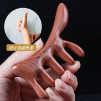 头部经络按摩梳静电脱发大齿梳子稀齿小梳子檀香木梳按摩梳男女防 [专利款]铁线木红檀-多功能拇指