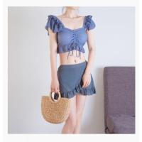 泳衣女甜美ins少女连体裙式遮肚显瘦韩国学生小清新泡温泉游泳装 蓝色分体 S(建议80-90斤)