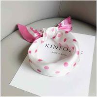 丝巾女小方巾女学生高档春秋韩版百搭夏季护颈围巾发带扎头发丝巾 白底粉波方巾