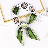 长条小丝巾脖子装饰手腕薄细窄领巾缠绑包包手柄丝带发带飘带围巾 太阳花-果绿