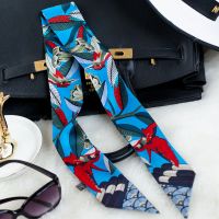 2021新款桑蚕丝小丝巾绑包包手柄丝巾丝带真丝发带细长丝巾H 蓝黑树之歌