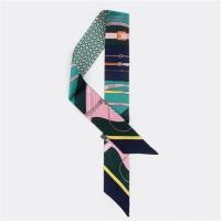 2020新款斜纹绸真丝绑包包手柄丝巾系缠手提包丝带真丝装饰小领巾 藏蓝色 藤编图纹摩登