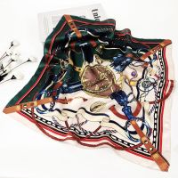 [48小时发货]2021春季真丝新款小方巾时尚简约方巾欧条纹小丝巾百搭桑蚕丝丝巾 拼色