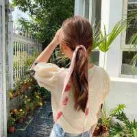 发带丝巾扎头发丝巾飘带女外出气质扎头发蝴蝶结发绳丝带飘带长款 火红石榴