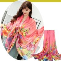 丝巾女秋冬超大纱巾防晒百搭披肩沙滩巾雪纺旅游拍照丝巾围巾 羽毛-西瓜红 50*160(小尺寸)