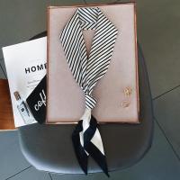 韩版条纹尖角细长款气质小领巾长条丝巾女百搭双面飘带春秋季发带 条纹米色 送丝巾扣