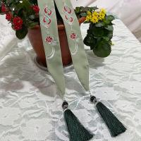 [48小时发货]壹梵記原创汉服刺绣流苏发带百搭古风饰品头绳配饰飘带超仙男女款 绿色 红色流苏