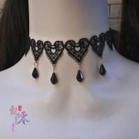 Lolita暗黑系发带小礼帽头饰洛丽塔哥特搞死LO娘边夹蝴蝶结颈链 黑色爱心蕾丝颈链一条