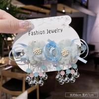 中国风汉服儿童发饰发卡头饰夹子古代公主饰品女童古装公主发夹 蓝色花朵铃铛