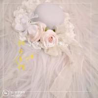 宫廷洋装复古优雅蕾丝欧式花嫁漫展写真拍照小礼帽边夹仙气甜美 小玫瑰粉米白