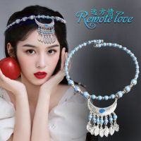 远方情波西米亚月牙吊坠额饰超仙民族风头饰锁骨链拍照发饰T1152 波西米亚超仙月牙额饰项链两用