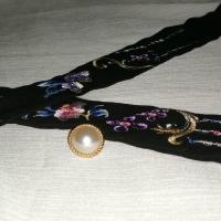 千秋岁引[赊香]原创设计汉服双面刺绣绣花发带发饰配饰百搭款 黑色 无礼盒