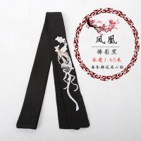 古风原创刺绣发带汉服凤凰配饰男百搭超仙女发饰甜美头绳发束腰带 黑色凤凰 45mm*145mm