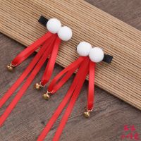 [48小时发货]古风发夹汉服搭配流苏演出头饰女孩洛丽塔二次元JK服Lolita发饰 中国红简约款(4铃铛)