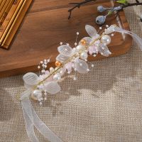 女童花环清新唯美头花童儿童发饰品仙美森系韩式演出度假发箍腕花 粉米珠手环(送丝带) 简装