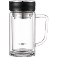 苏泊尔双层玻璃杯透明便携水晶杯办公室带把水杯男女过滤泡茶杯子 350ML茶水分离杯