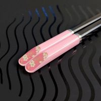 高颜值筷子情侣款两双家用夫妻闺蜜可爱日式筷子一双装创意合金筷 粉色花)一双