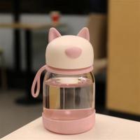 可爱水杯卡通熊猫玻璃杯便携随手杯迷你创意小号学生儿童耐热手提 粉色300ml哈萌小号