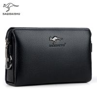 袋鼠密码锁手包男真皮质感大容量软皮男士钱包商务休闲手拿手拎包 商务黑色