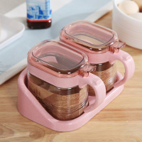 玻璃调料盒盐罐调味罐厨房用品味精佐料瓶收纳盒油壶调味瓶罐套装 两个装粉色