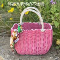 塑料编织蓝购物采摘篮野餐ins沐浴洗澡篮手提买菜篮子浴室收纳筐 出口浅粉色小号篮子