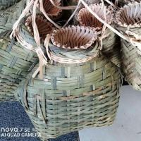 手工竹编捕鱼鱼篓有盖子竹笼收纳篮捉鱼道具竹制品 偏小号约25X高22厘米