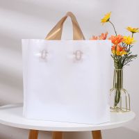 加厚服装店手提袋子塑料女男装衣服童装购物衣服手拎塑料袋印logo 白色金提 宽30*高20+底8小号