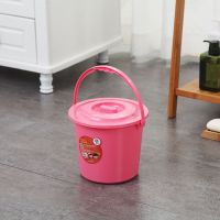 塑料手提带盖小水桶家用洗衣桶子储水桶洗车桶钓鱼圆桶清洁塑料桶 小号桶带盖-粉色-装水约7斤左右