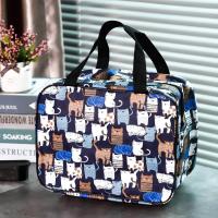 饭盒包时尚手提包学生大号便当浴兜包女日式可爱大容量洗澡洗漱包 漫画猫 藏蓝色 长28上宽16下宽19高20